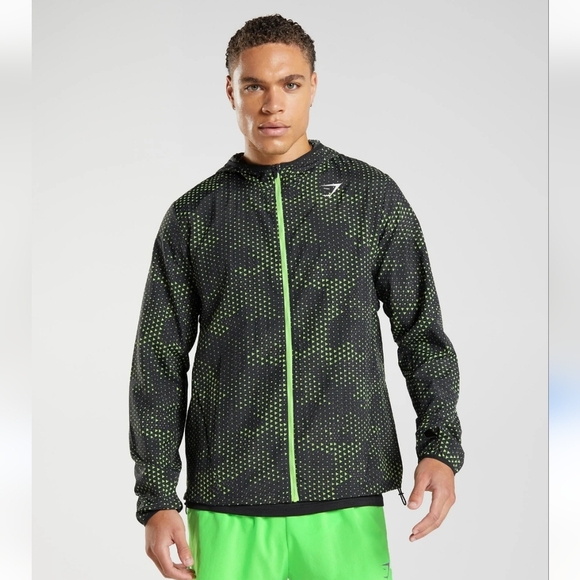 Gymshark Sport Windbreaker Jacket Men's Size Medium Fluo‎ Lime Green Black A2A7I - Picture 1 of 9